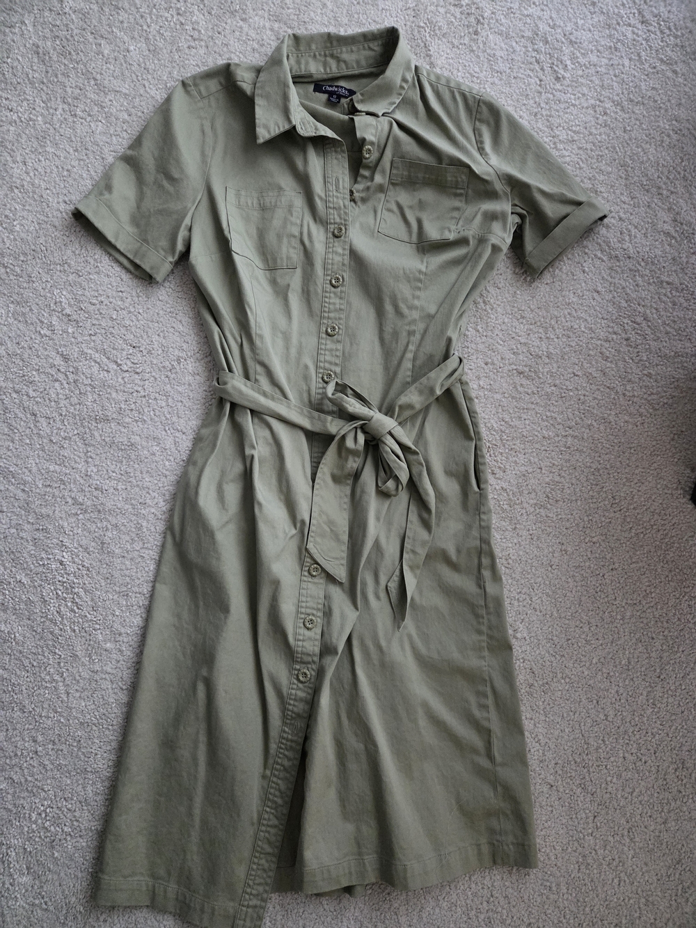 Chadwicks Olive Shirt Dress with Waist Tie & Pockets
